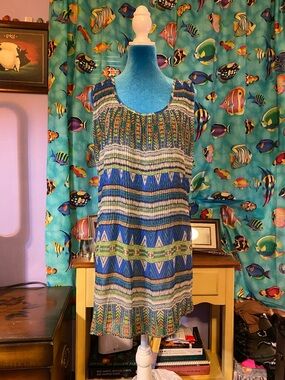 Sleeveless Blue Multicolor Tribal Print Top